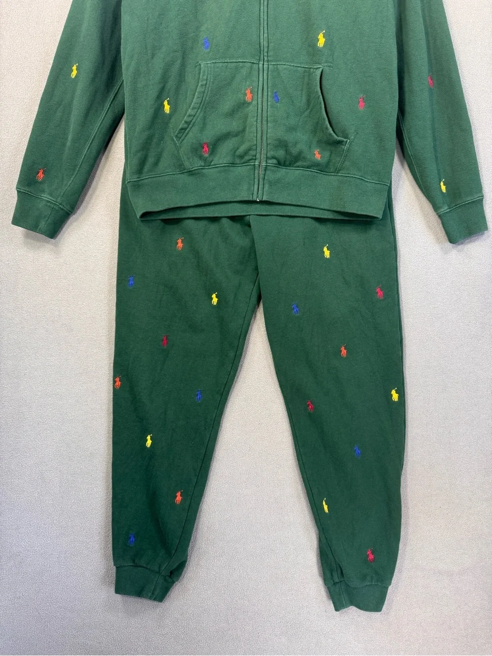 Polo Ralph Lauren Green Fleece Jogger Sweater Set with Colorful Pony Logos, XL